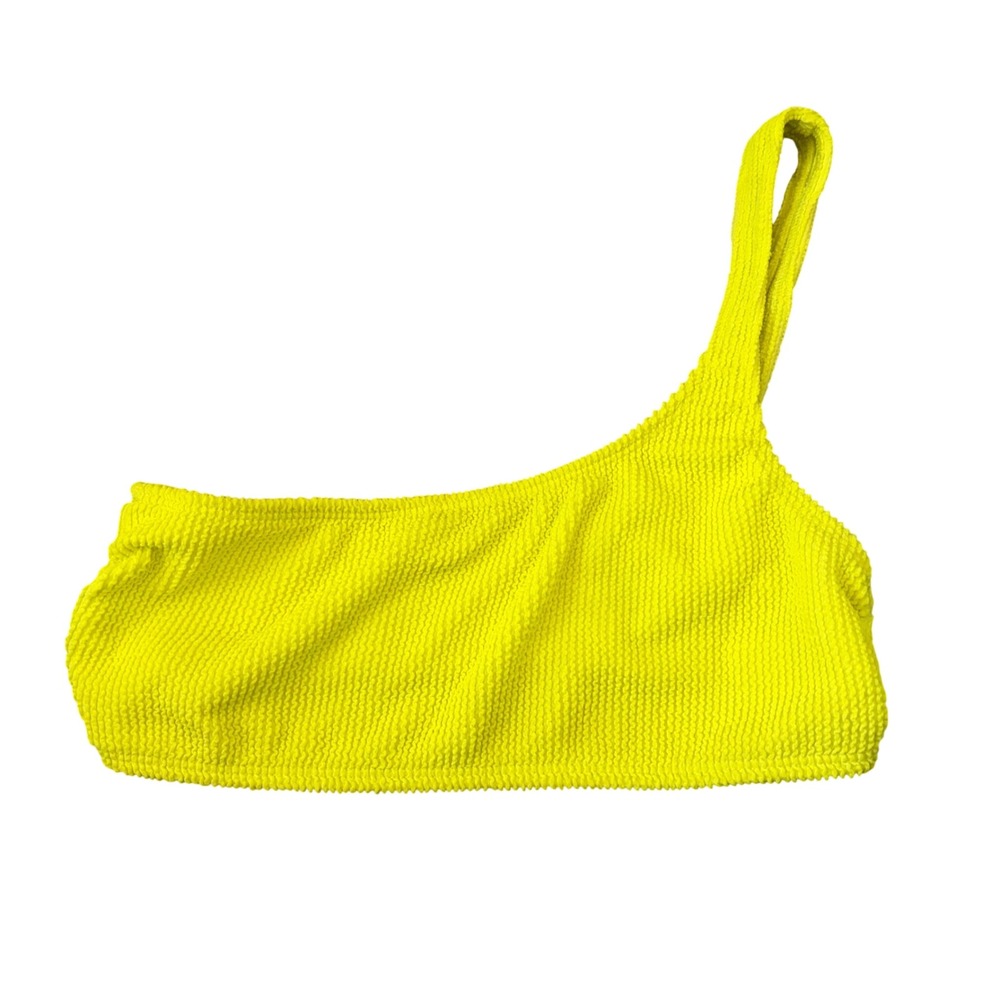 Good American Neon Yellow Crinkle One Shoulder Bikini Top GSW0338 Size 3/4